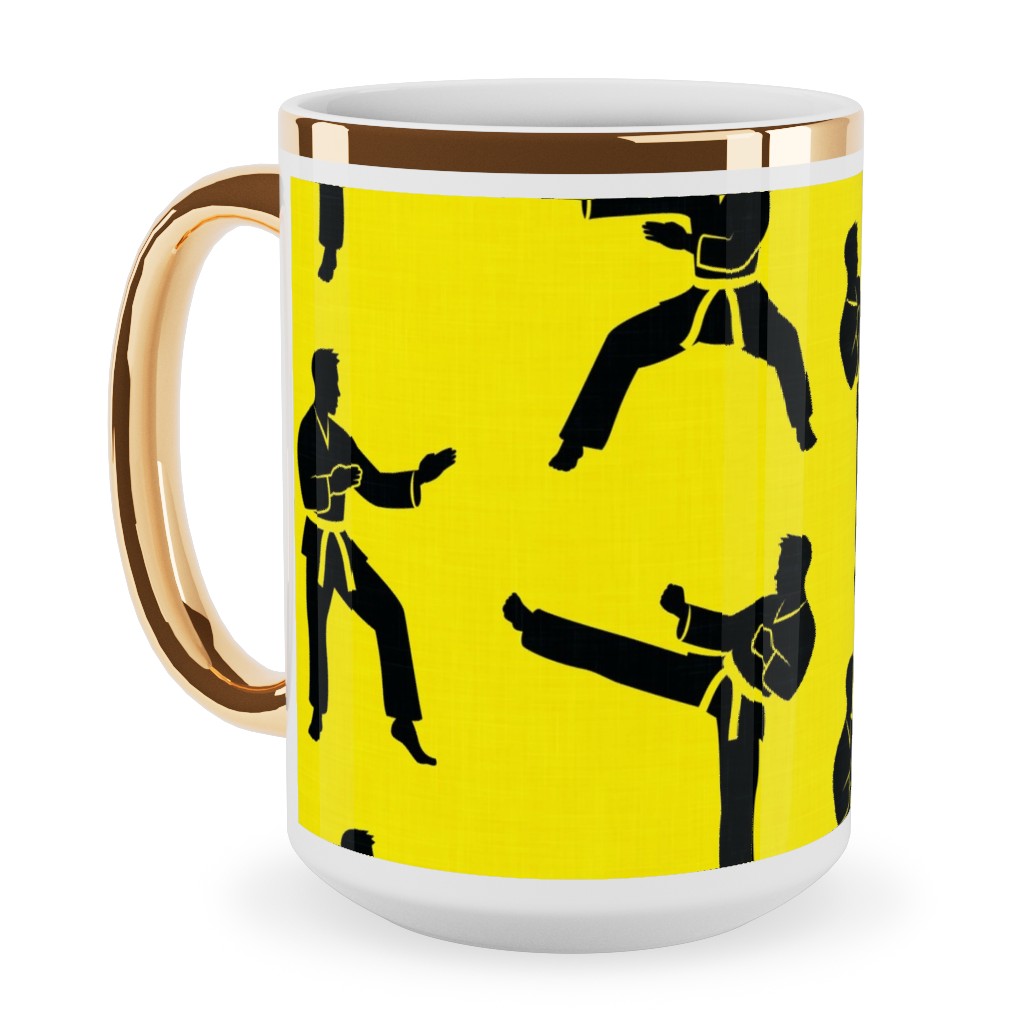 Karate Martial Arts Ceramic Mug, Gold Handle, , 15oz, Yellow, Sunshine