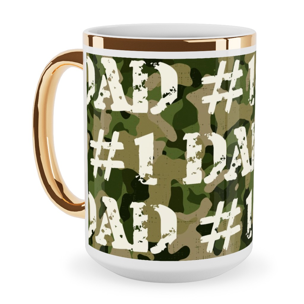Number One Dad - Green Camo Ceramic Mug, Gold Handle, , 15oz, Green, Classic Green
