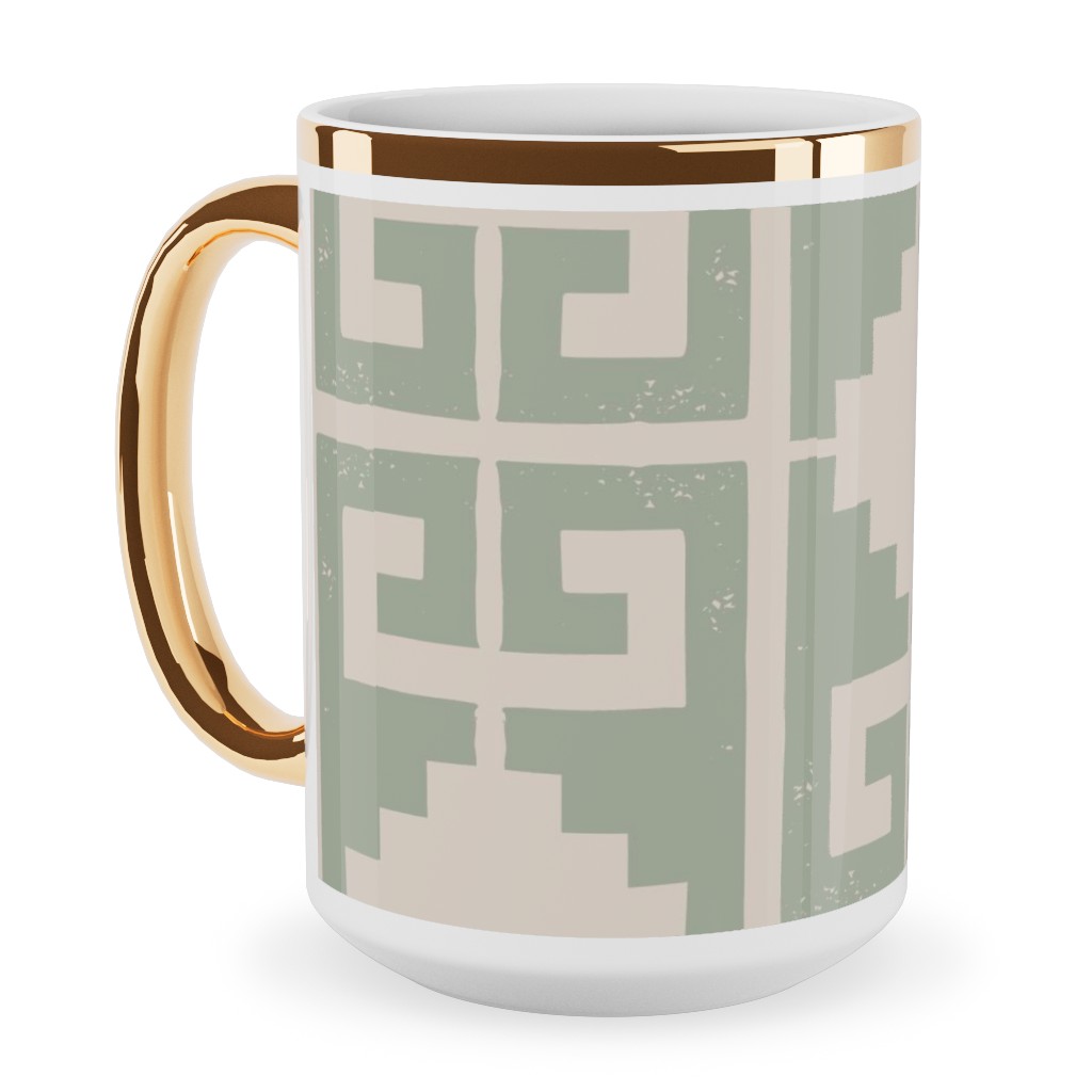 Greek To Me - Green on Cream Ceramic Mug, Gold Handle, , 15oz, Green, Classic Green