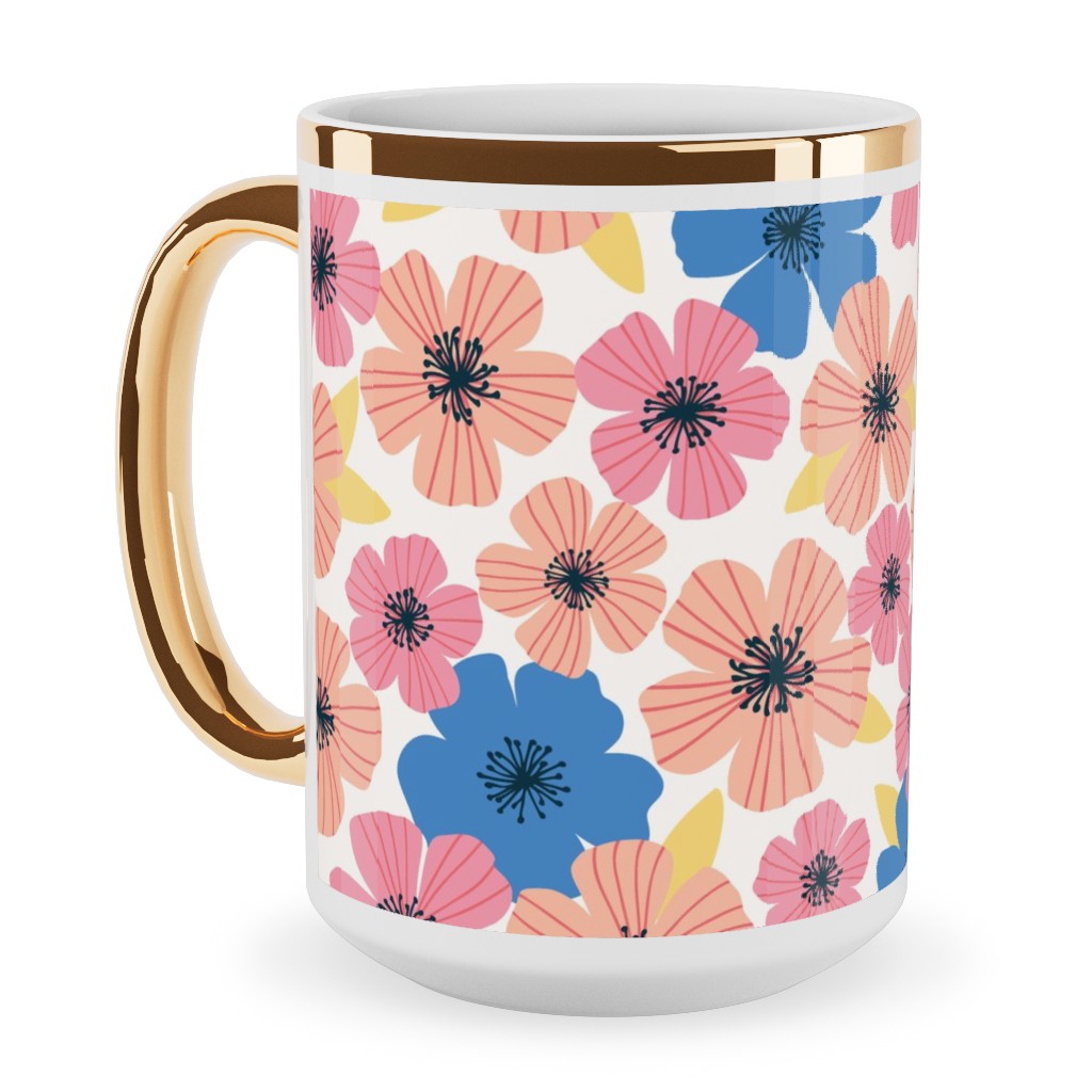Flowerburst - Summer Mix Ceramic Mug, Gold Handle, , 15oz, Pink, Bright Pink