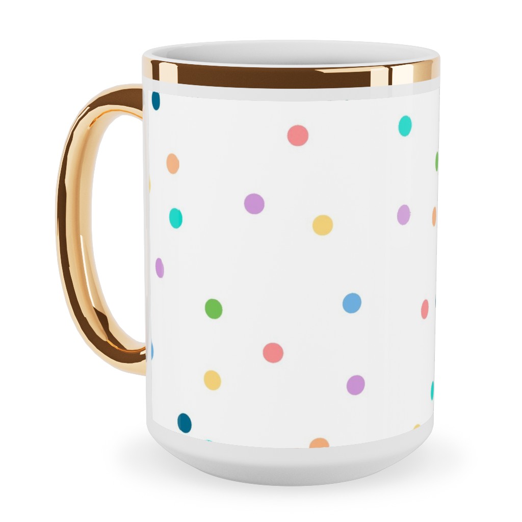 Polka Dots To the Max - Multi Ceramic Mug, Gold Handle,  , 15oz, Multicolor
