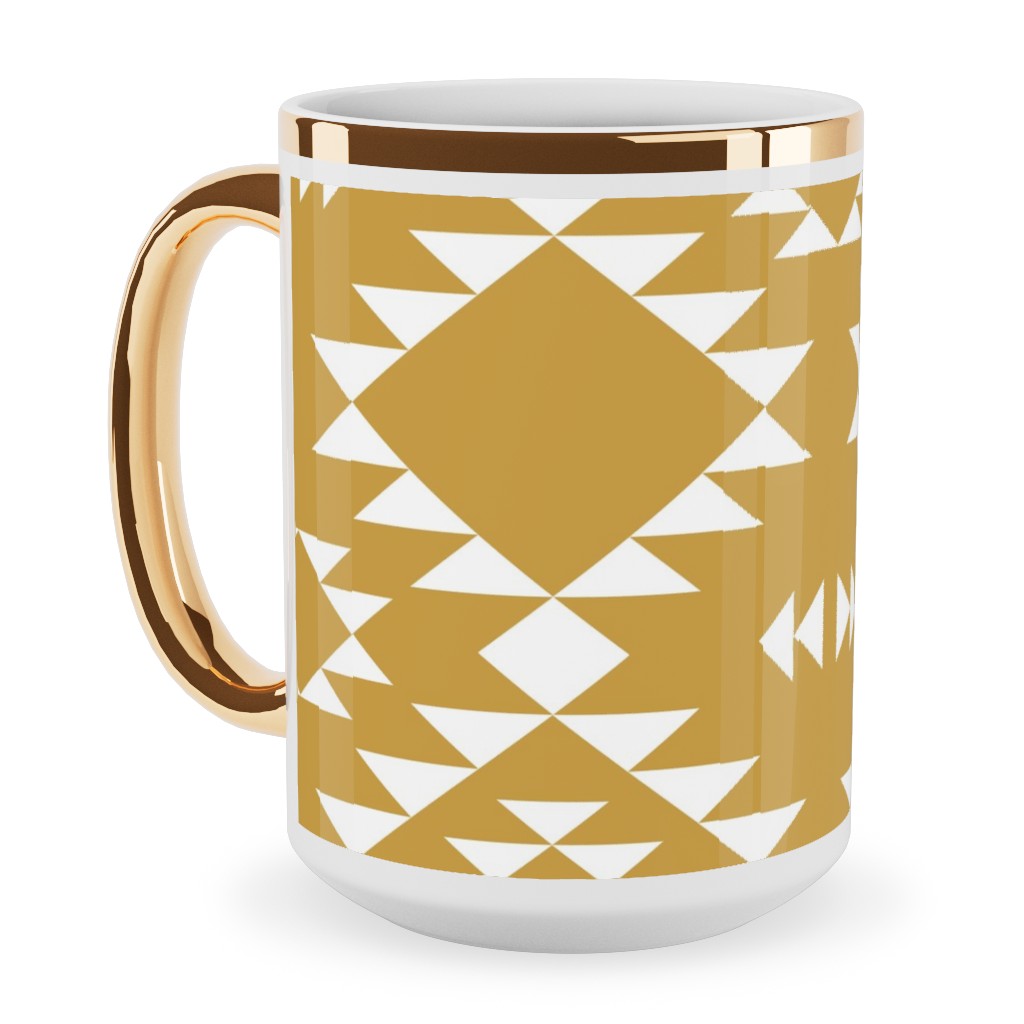 Navajo - Gold White Ceramic Mug, Gold Handle,  , 15oz, Yellow