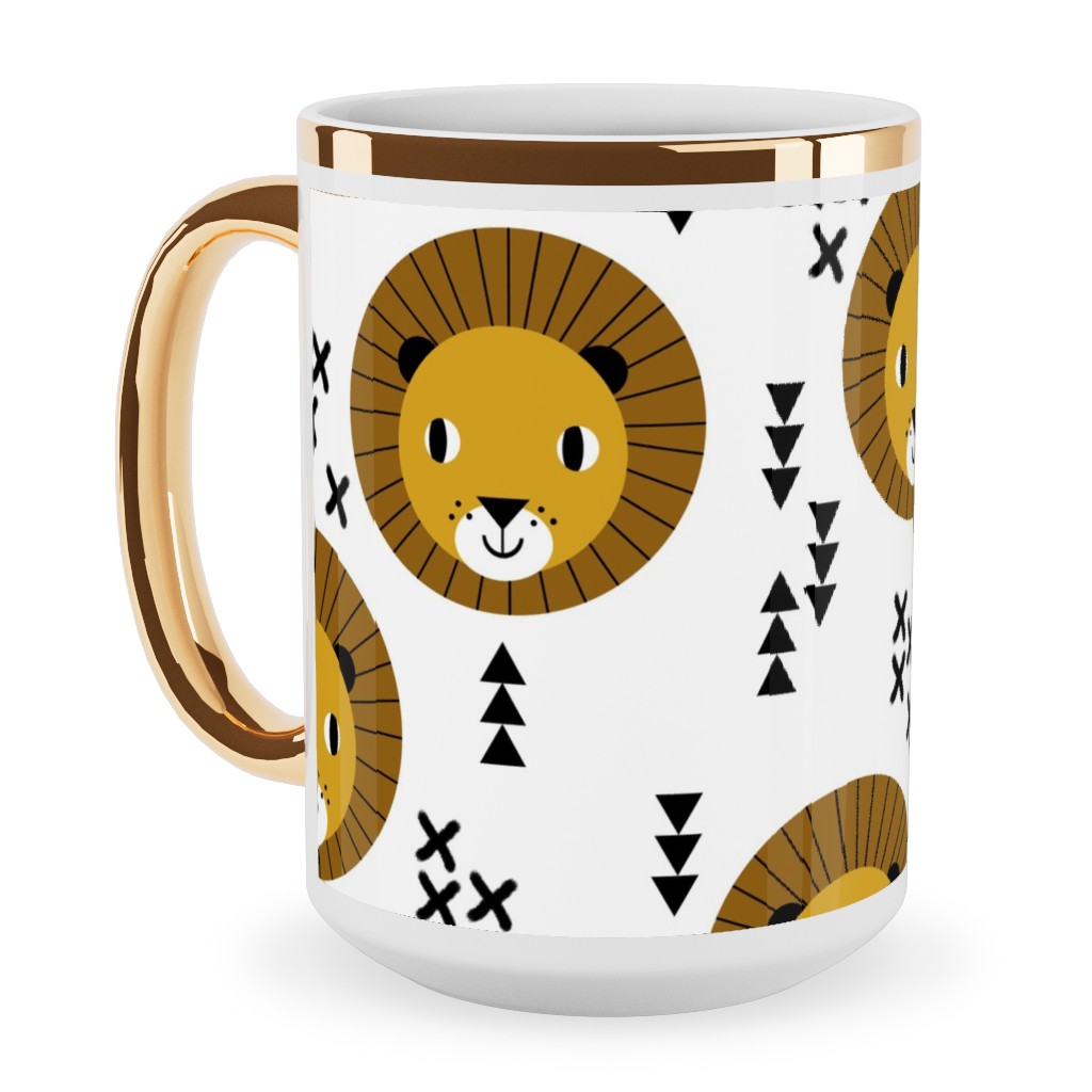 Happy Lion Safari Ceramic Mug, Gold Handle, , 15oz, Brown, Brown