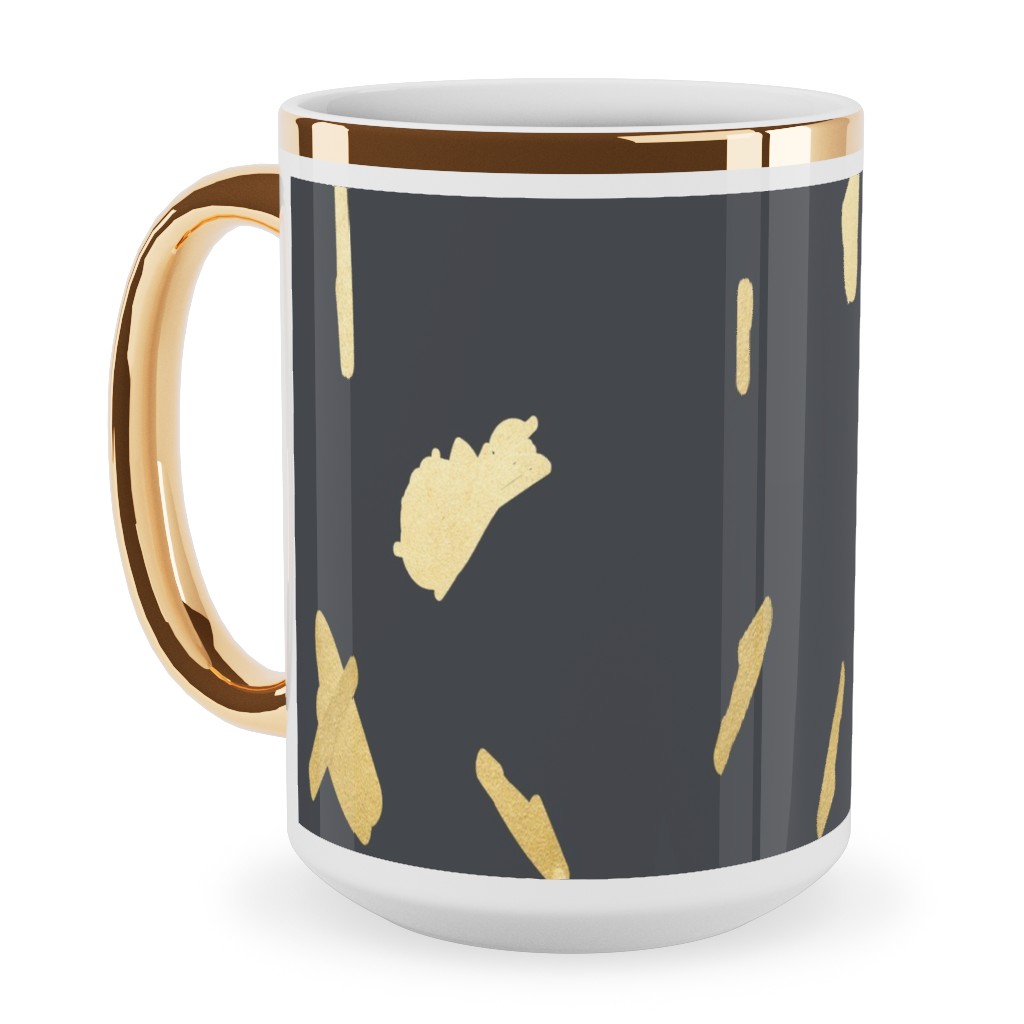Blobs - Gold on Charcoal Ceramic Mug, Gold Handle, , 15oz, Gray, Gray