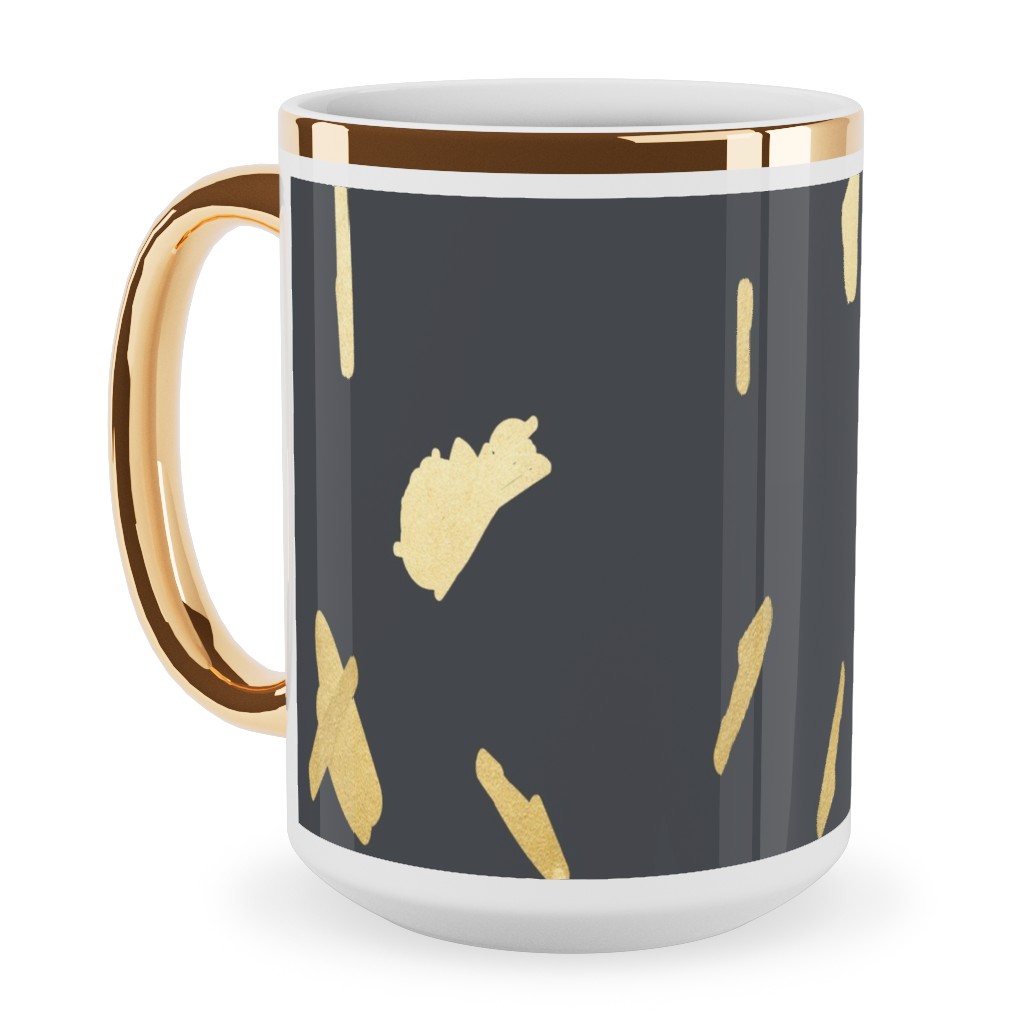 Blobs - Gold on Charcoal Ceramic Mug, Gold Handle,  , 15oz, Gray