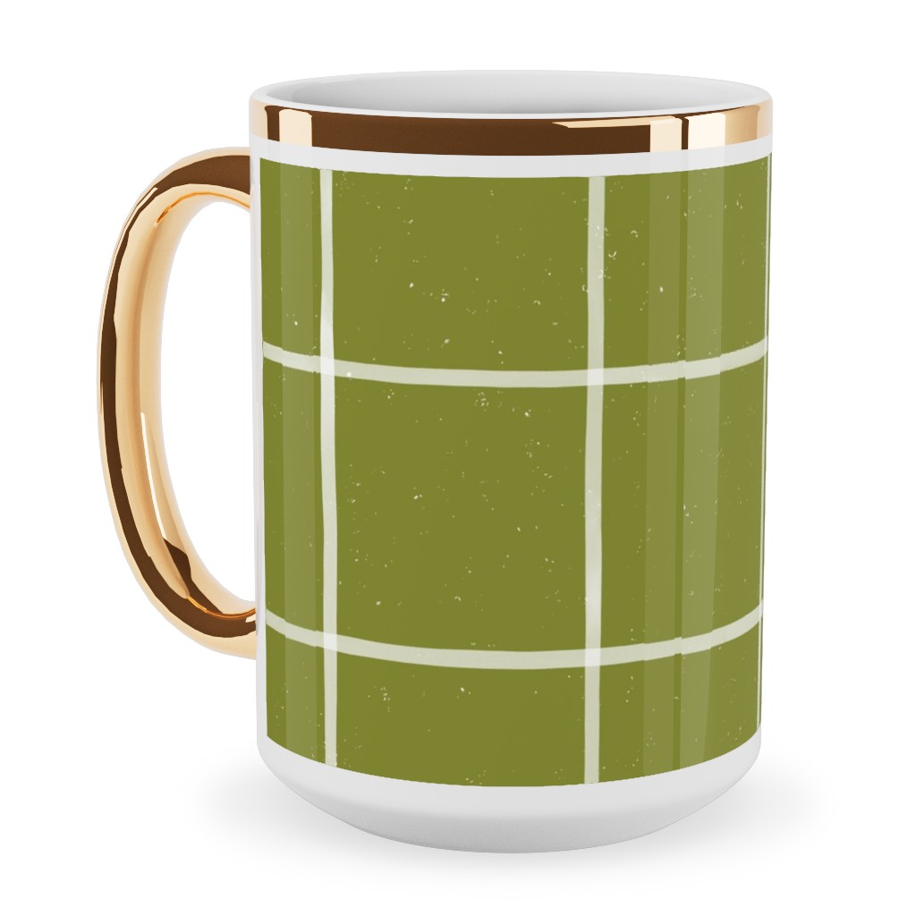 Watercolor Windowpane - Green Ceramic Mug, Gold Handle, , 15oz, Green, Classic Green