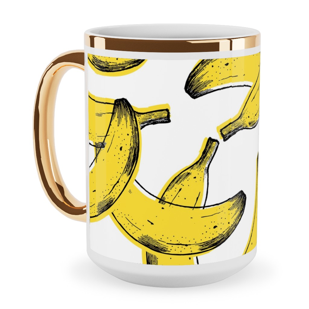 Banana Ceramic Mug, Gold Handle, , 15oz, Yellow, Classic Yellow
