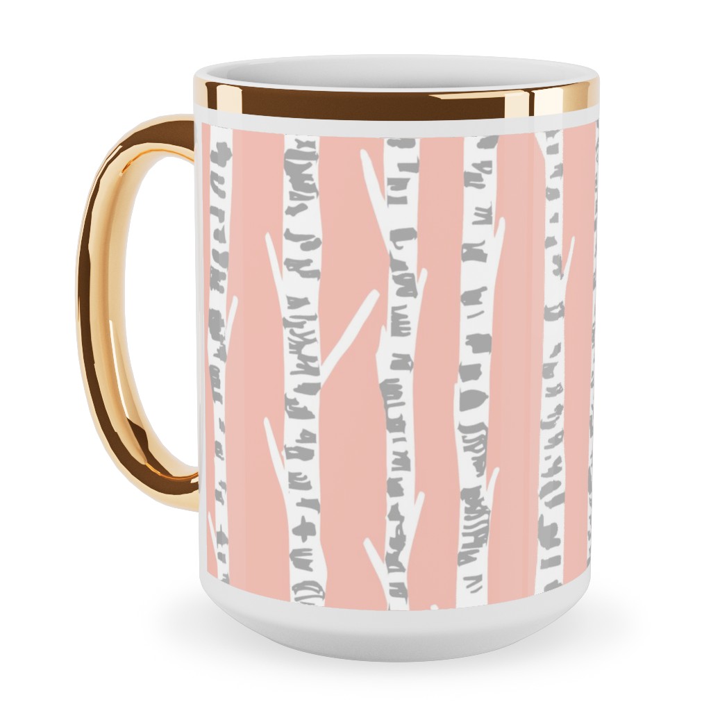 Birch Tree - Pink Ceramic Mug, Gold Handle,  , 15oz, Pink