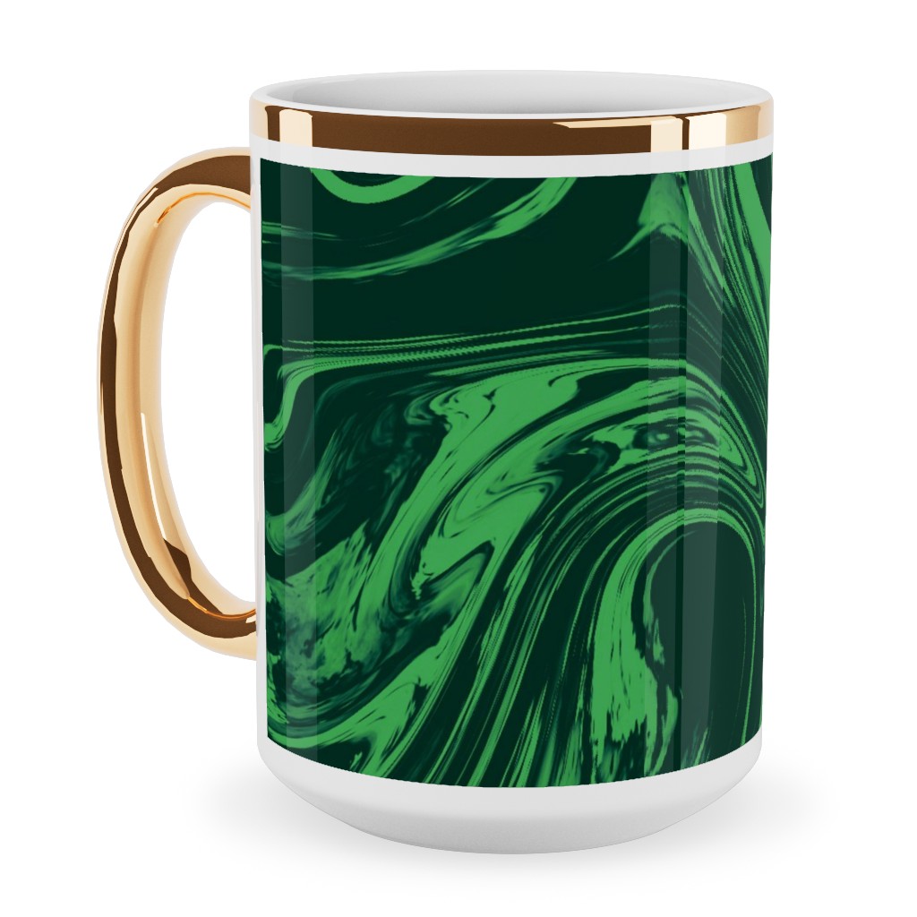 Marbled Paper - Deep Emerald Ceramic Mug, Gold Handle,  , 15oz, Green