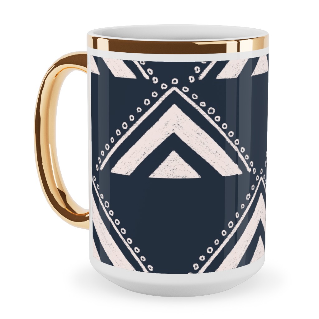 Lead the Way Triangles - Blue Ceramic Mug, Gold Handle, , 15oz, Blue, True Blue