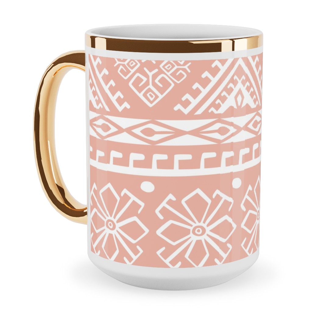 Grand Bazaar - Blush Pink Ceramic Mug, Gold Handle,  , 15oz, Pink