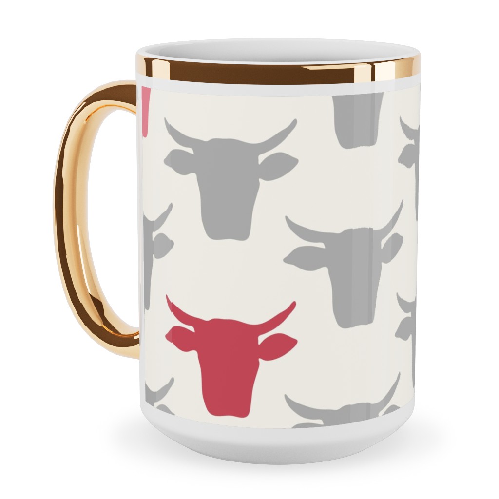 Cows Ceramic Mug, Gold Handle, , 15oz, Pink, Bloom