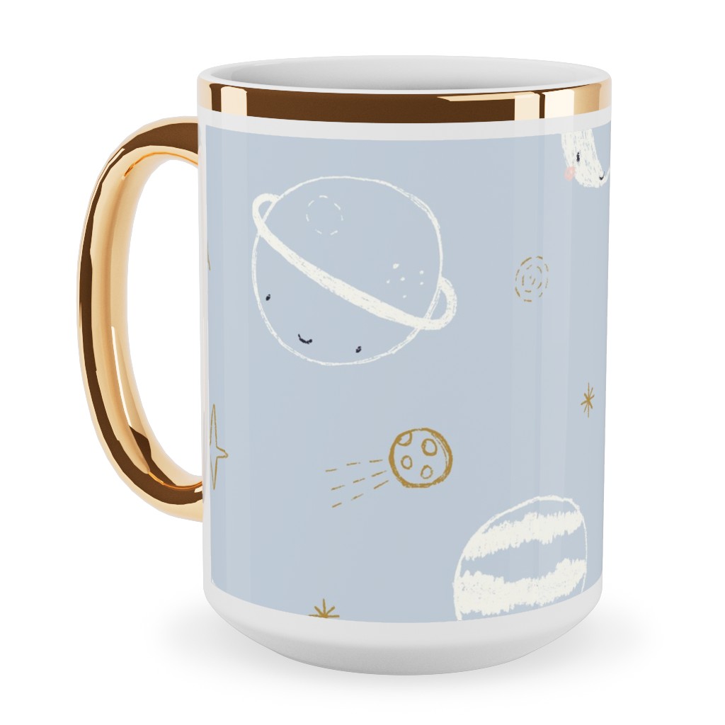Space Adventure - Blue Ceramic Mug, Gold Handle, , 15oz, Blue, True Blue