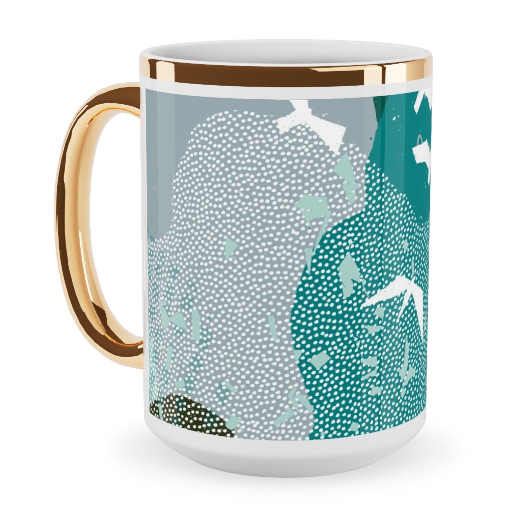 Forest Bird's Eye View - Green Ceramic Mug, Gold Handle, , 15oz, Green, Classic Green