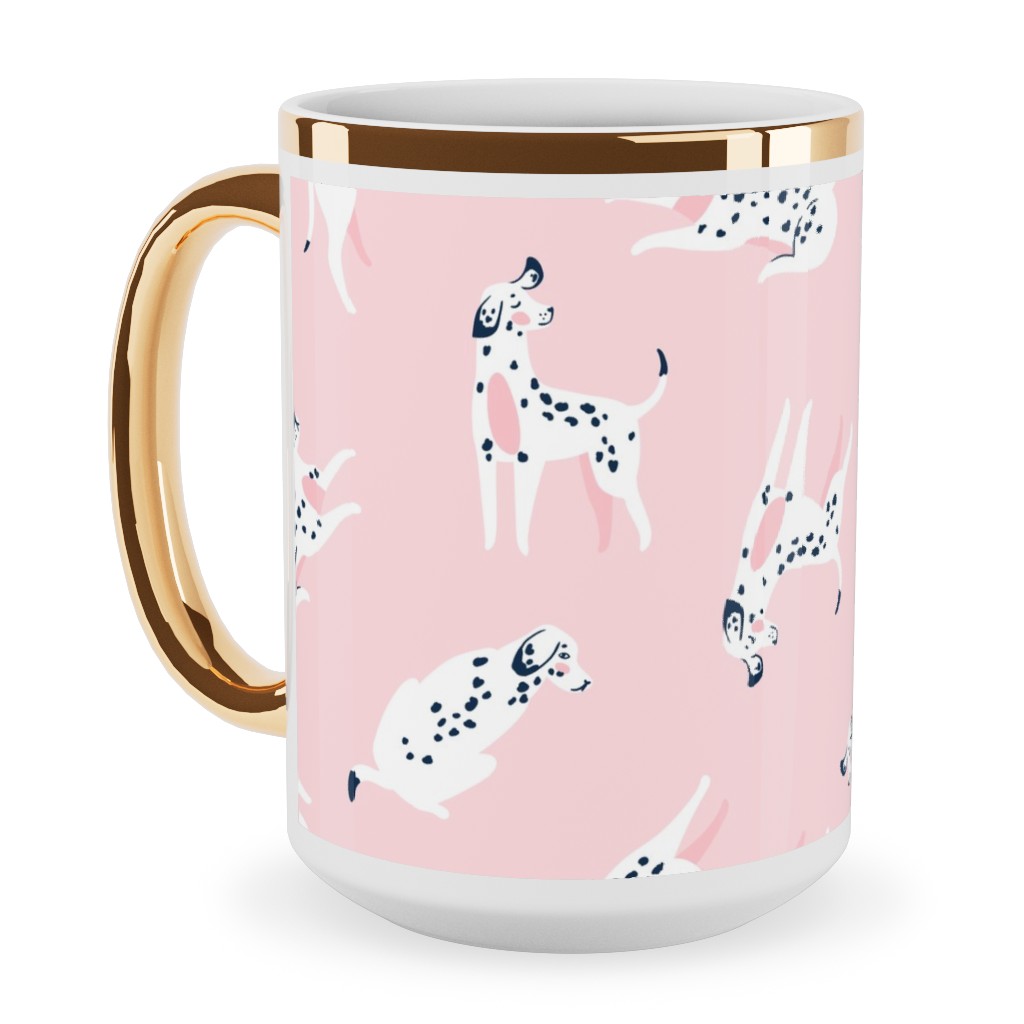 Funny Dalmatian - Pink Ceramic Mug, Gold Handle, , 15oz, Pink, Bright Pink