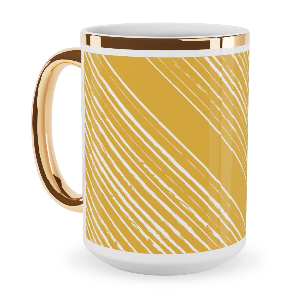 Modern Farmhouse - Mustard Ceramic Mug, Gold Handle, , 15oz, Yellow, Classic Yellow