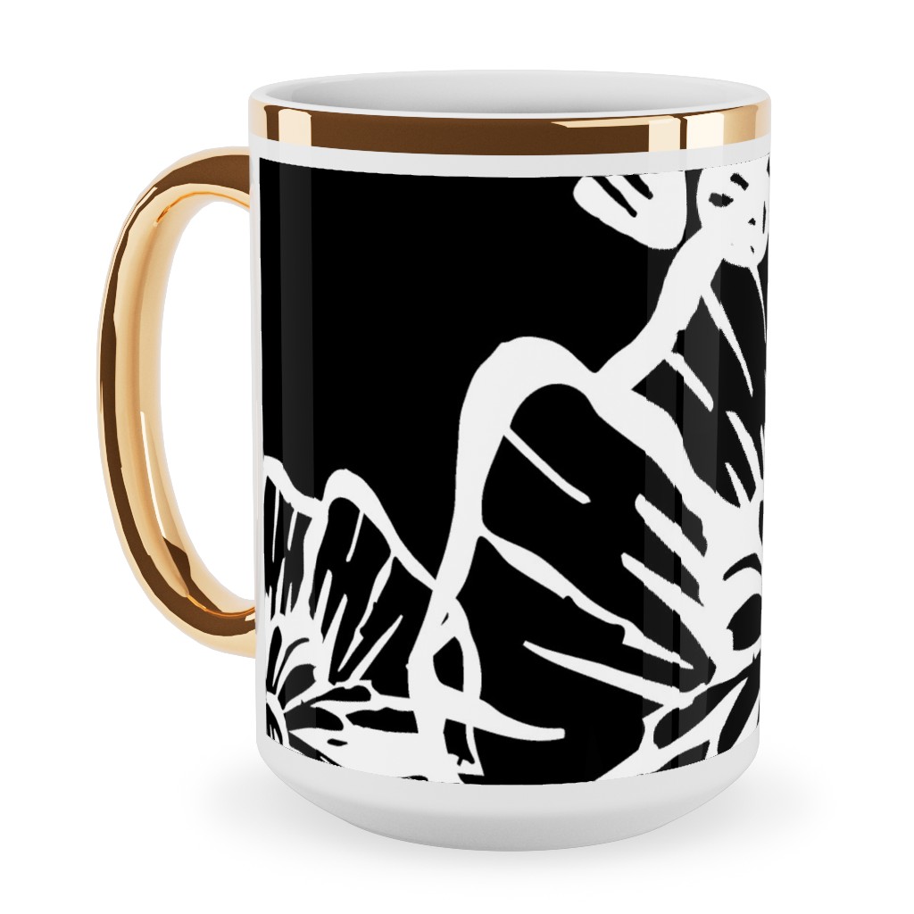 Poppy Arty Ceramic Mug, Gold Handle, , 15oz, Black, Black