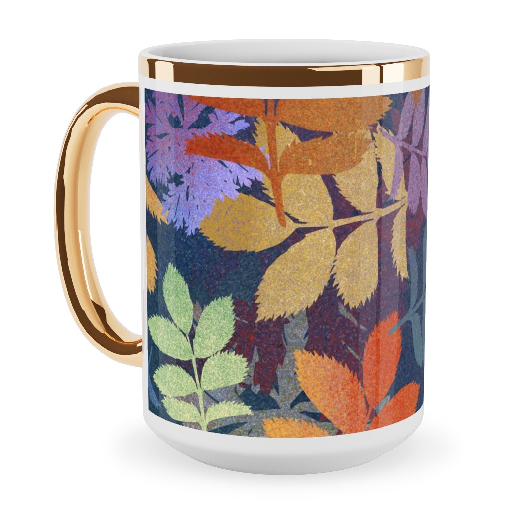 Leaves Falling - Multi Ceramic Mug, Gold Handle, , 15oz, Multicolor