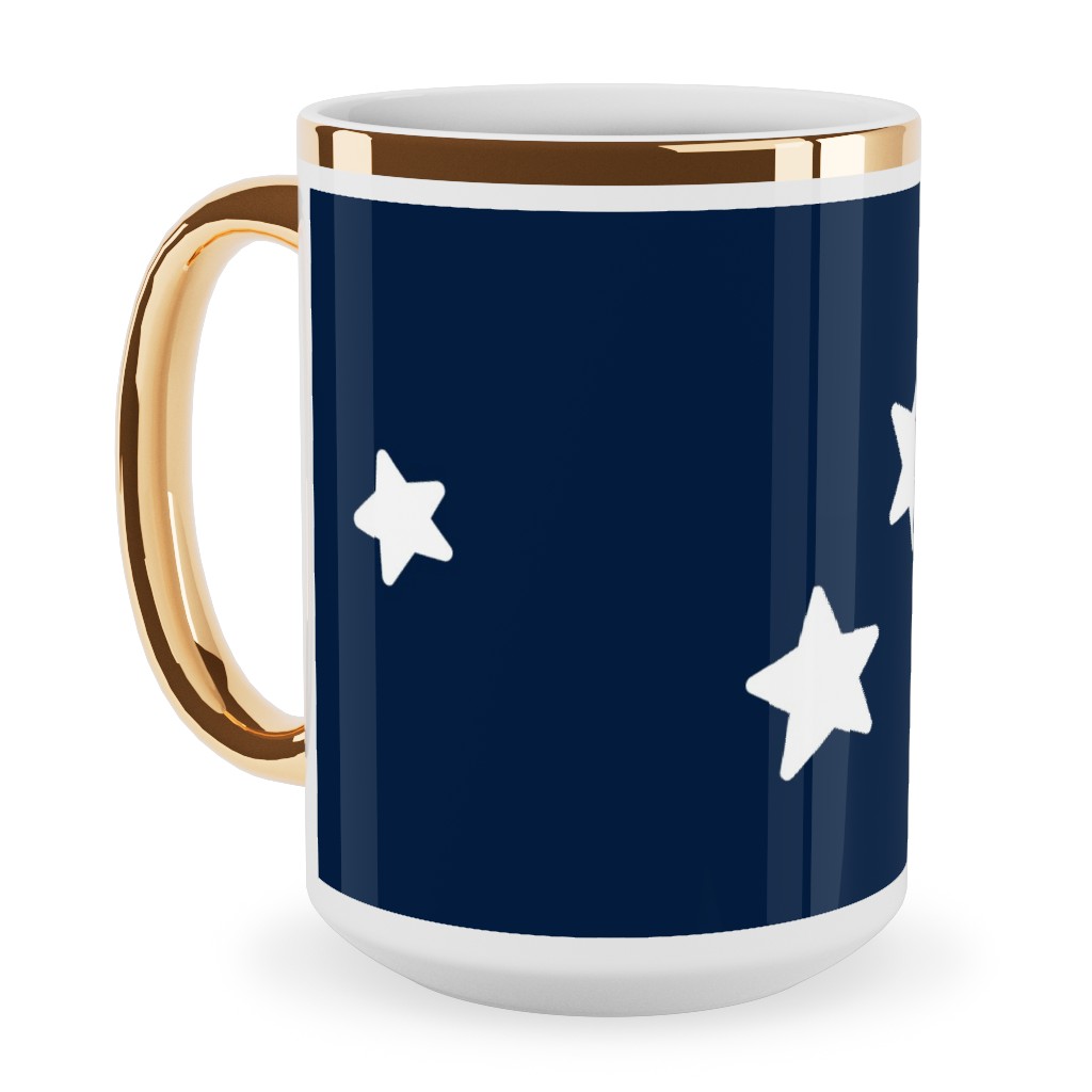 Stars Ceramic Mug, Gold Handle, , 15oz, Blue, Silhouette