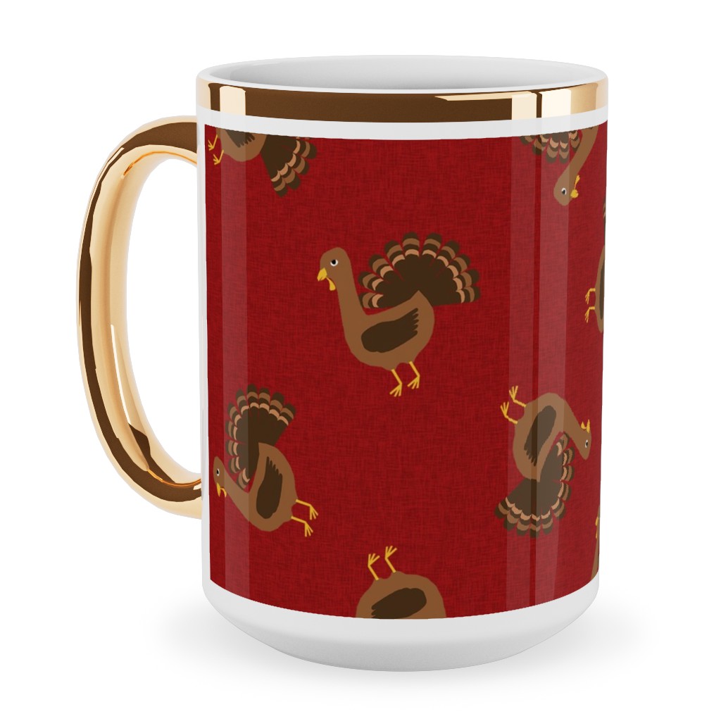 Turkey Toss Ceramic Mug, Gold Handle,  , 15oz, Red