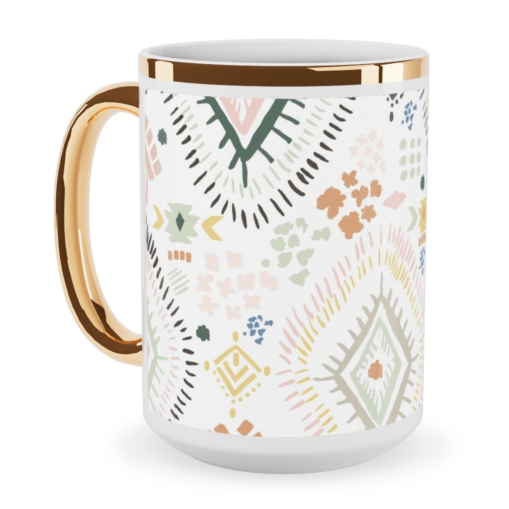 Modern Aztec - Multi Ceramic Mug, Gold Handle,  , 15oz, Multicolor