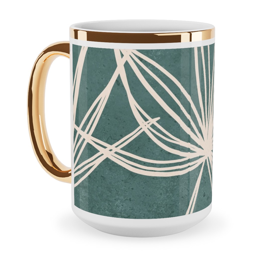 Palm Fronds Fan - Green Ceramic Mug, Gold Handle,  , 15oz, Green