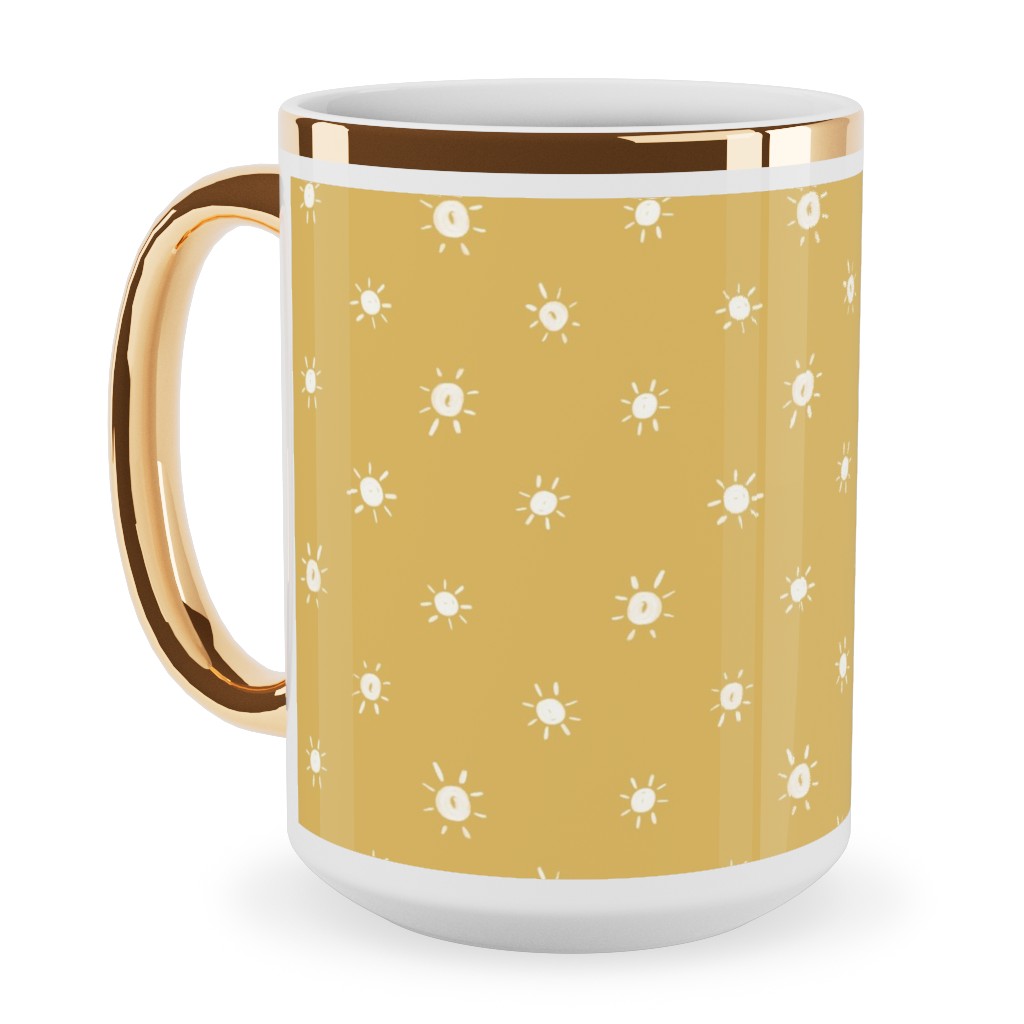 Dotted Suns - Yellow Ceramic Mug, Gold Handle,  , 15oz, Yellow
