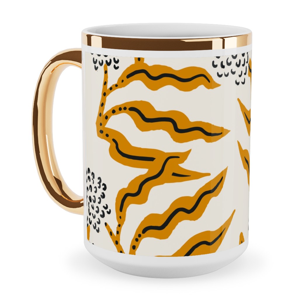 La Ville Vine Ceramic Mug, Gold Handle, , 15oz, Yellow, Antique White