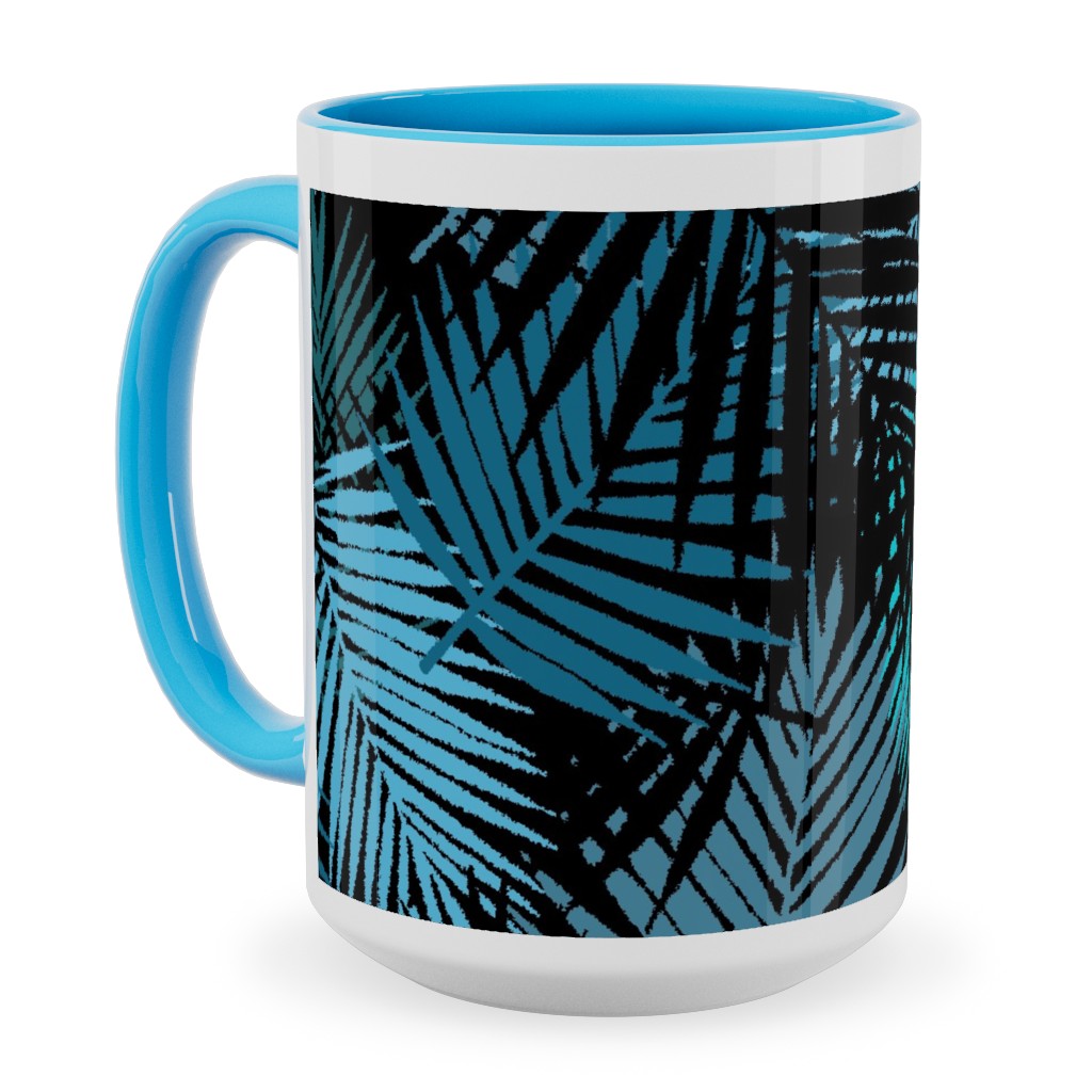 Tropical Leaves - Blue and Green Ceramic Mug, Light Blue, , 15oz, Blue, True Blue