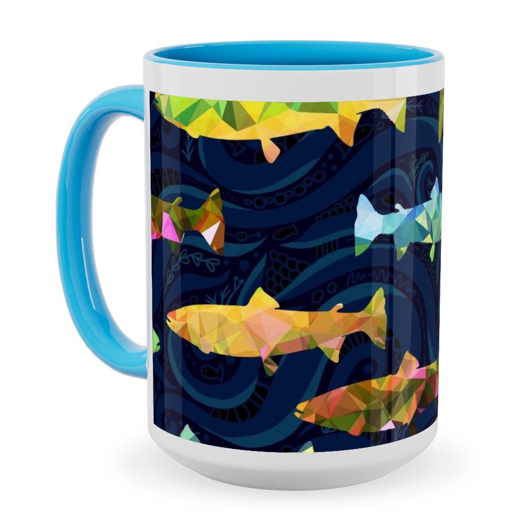 Hillside Rainbow Salmon - Multi on Dark Ceramic Mug, Light Blue, , 15oz, Multicolor