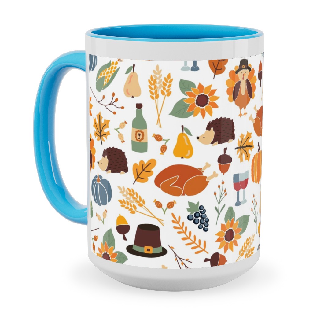 Thanksgiving Table Ceramic Mug, Light Blue,  , 15oz, Multicolor