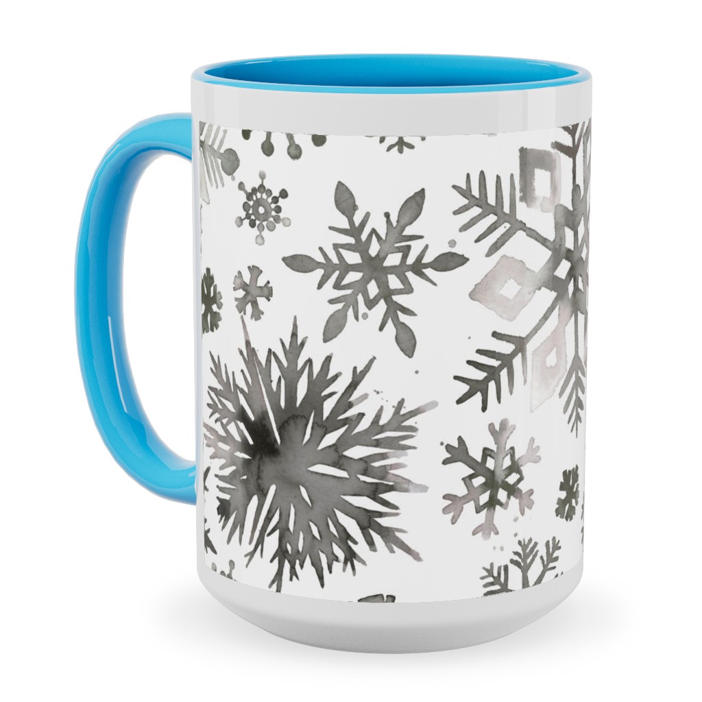Winter Snowflakes - Gray Ceramic Mug, Light Blue,  , 15oz, Gray