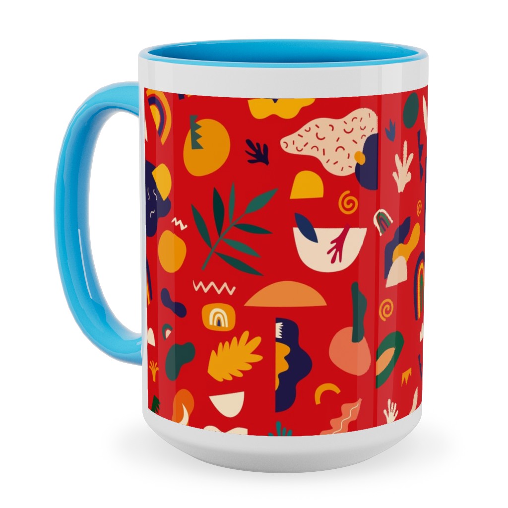 Seamless Pattern - Red Ceramic Mug, Light Blue,  , 15oz, Red