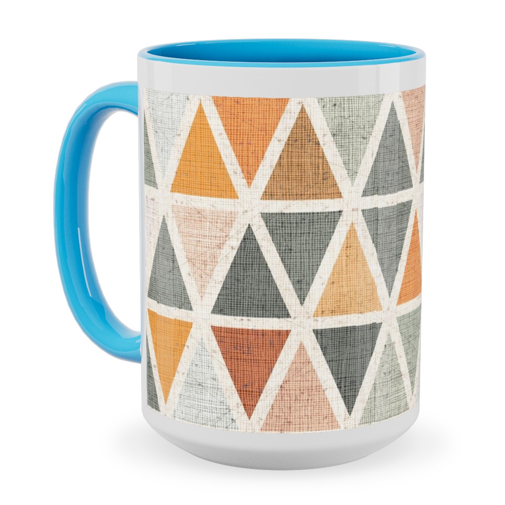Triangles - Grey and Orange Ceramic Mug, Light Blue, , 15oz, Multicolor