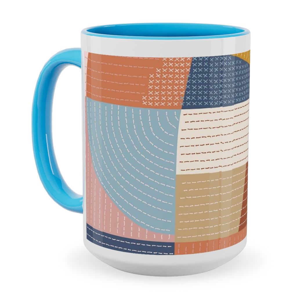 Modern Patchwork - Multi Ceramic Mug, Light Blue, , 15oz, Multicolor