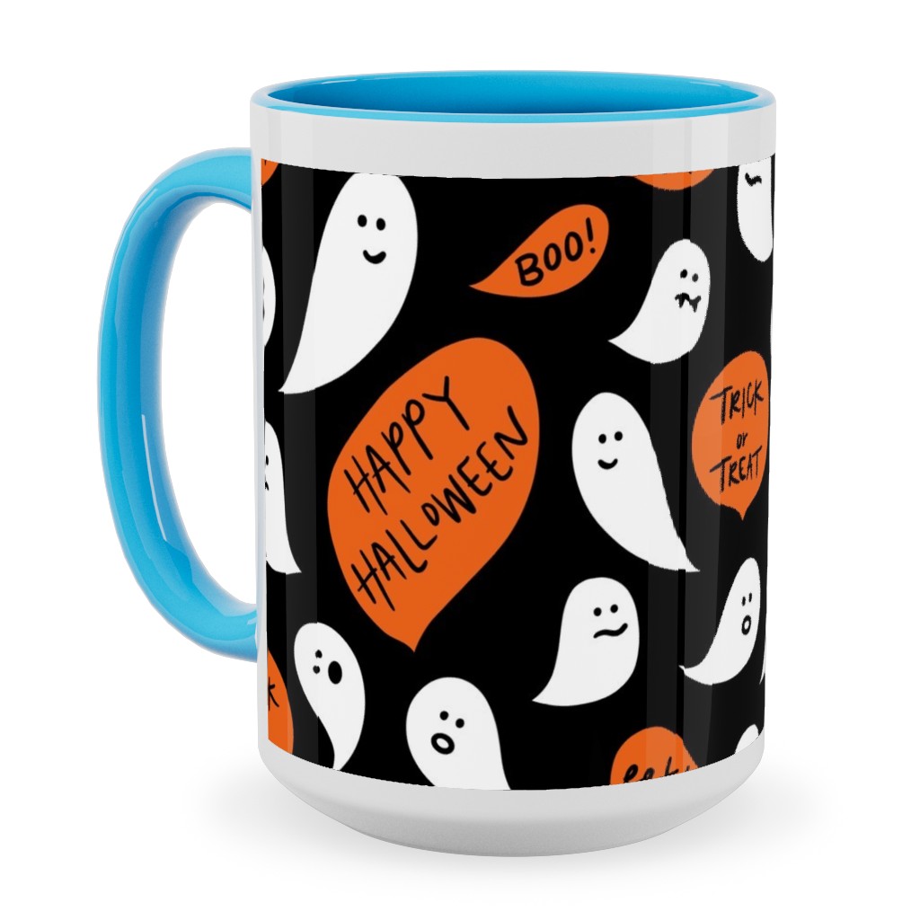 Halloween Ghosts Happy Halloween Ceramic Mug, Light Blue,  , 15oz, Black