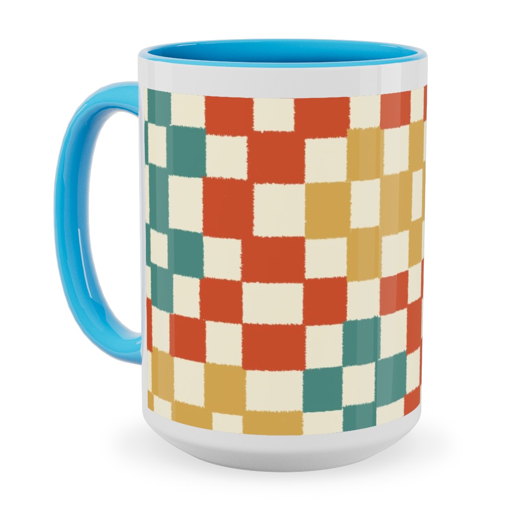 Wonky Checkerboard - Multi Ceramic Mug, Light Blue, , 15oz, Multicolor
