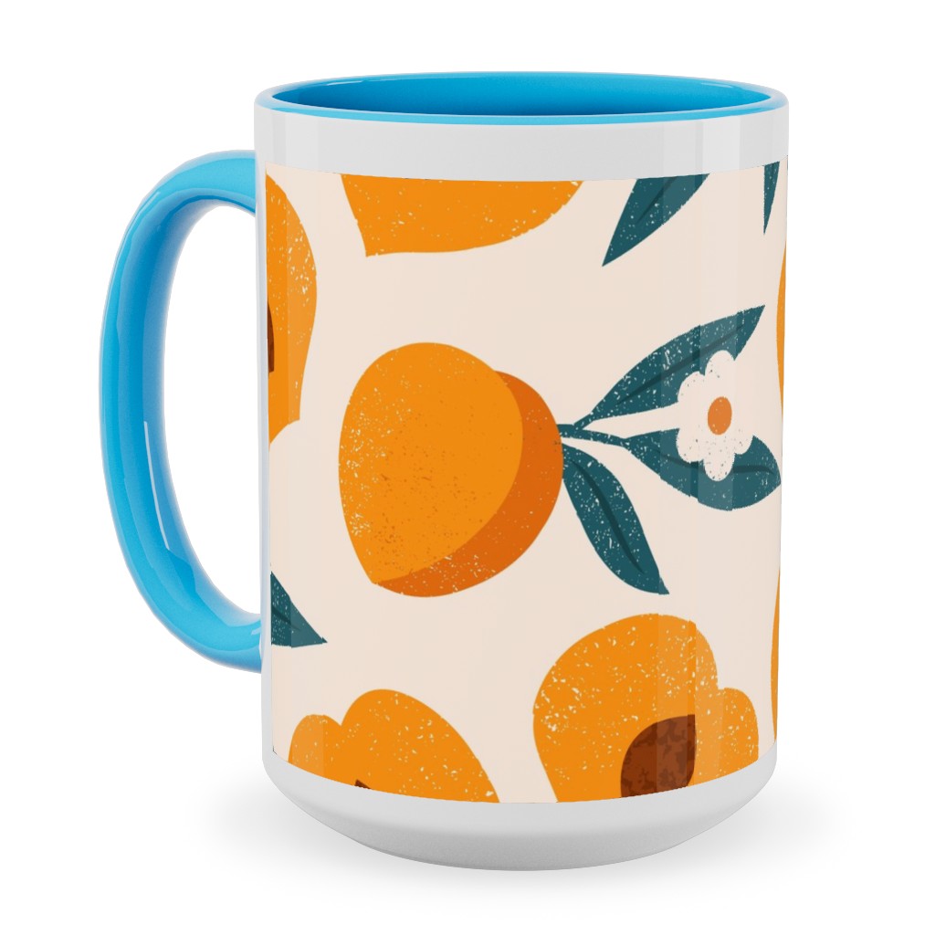 Summer Peches - Orange Ceramic Mug, Light Blue,  , 15oz, Orange