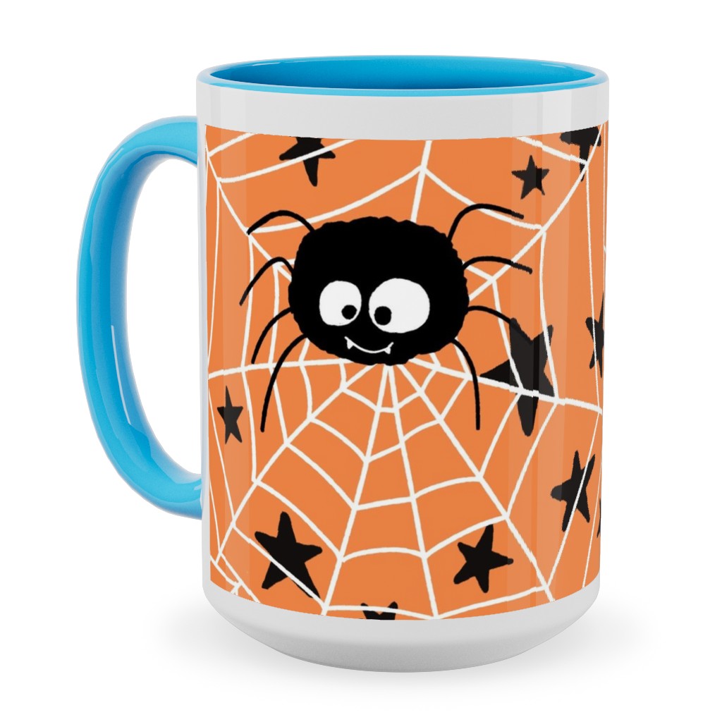 Cute Hand-Drawn Spider Halloween - Orange Ceramic Mug, Light Blue, , 15oz, Orange, Orange
