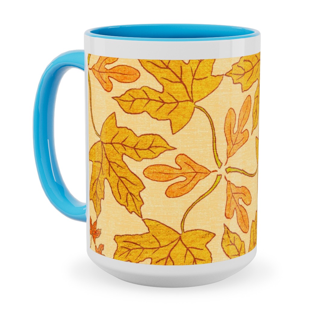 Autumn Leaf Kaleidoscope Ceramic Mug, Light Blue, , 15oz, Orange, Orange
