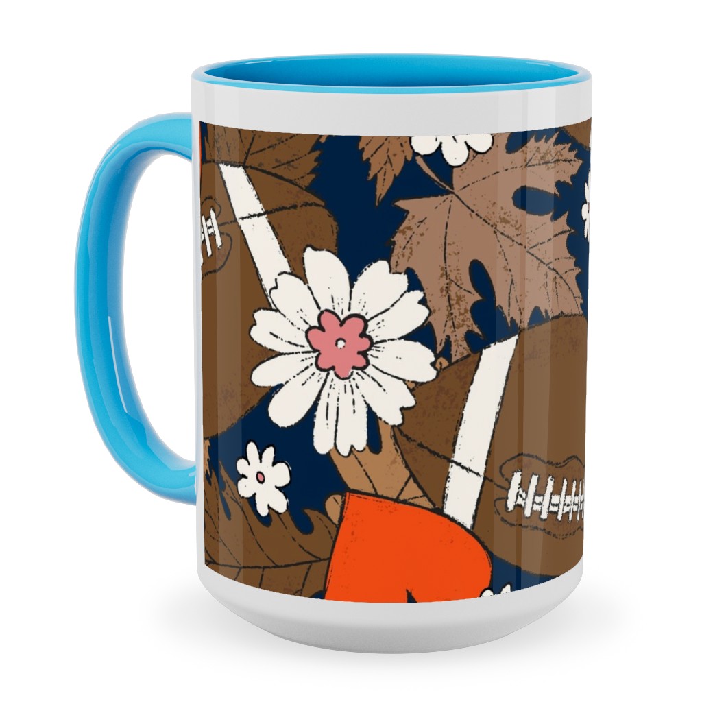 Football Fall and Florals Ceramic Mug, Light Blue, , 15oz, Black, Black
