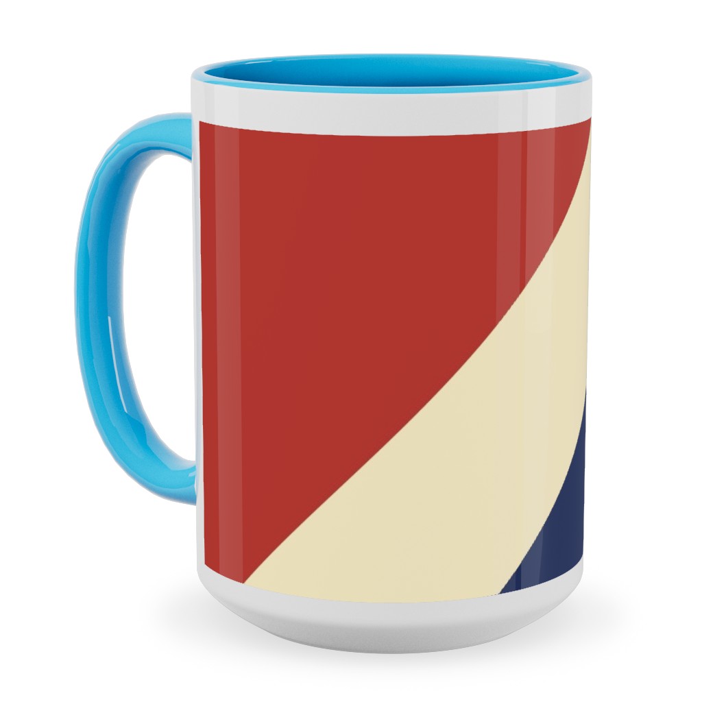 Camping Stripe Diagonal - Multi Ceramic Mug, Light Blue,  , 15oz, Multicolor