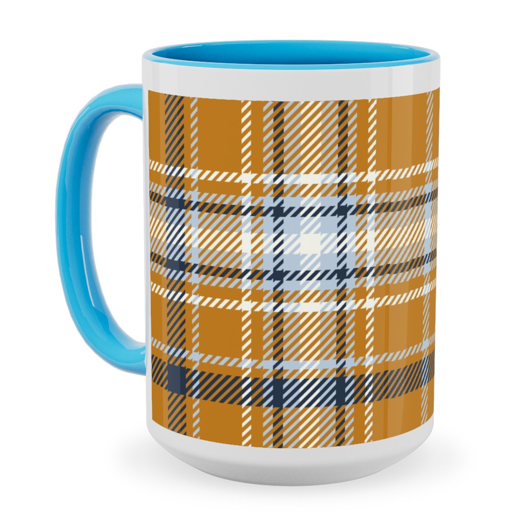 Desert Sun Plaid - Orange Ceramic Mug, Light Blue, , 15oz, Orange, Orange