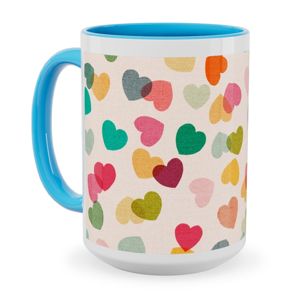 Heart Confetti - Pink Multi Ceramic Mug, Light Blue, , 15oz, Multicolor