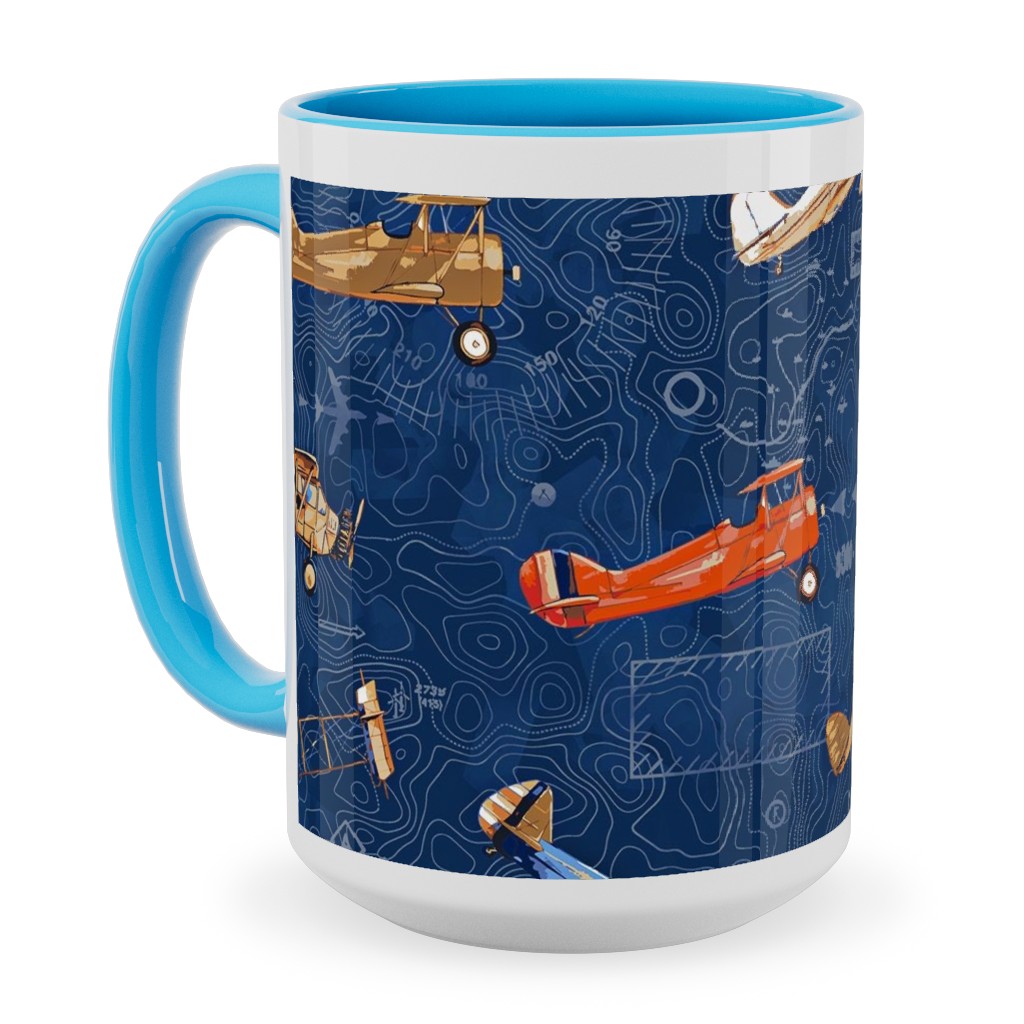 Vintage Airplanes - Blue Ceramic Mug, Light Blue, , 15oz, Blue, True Blue
