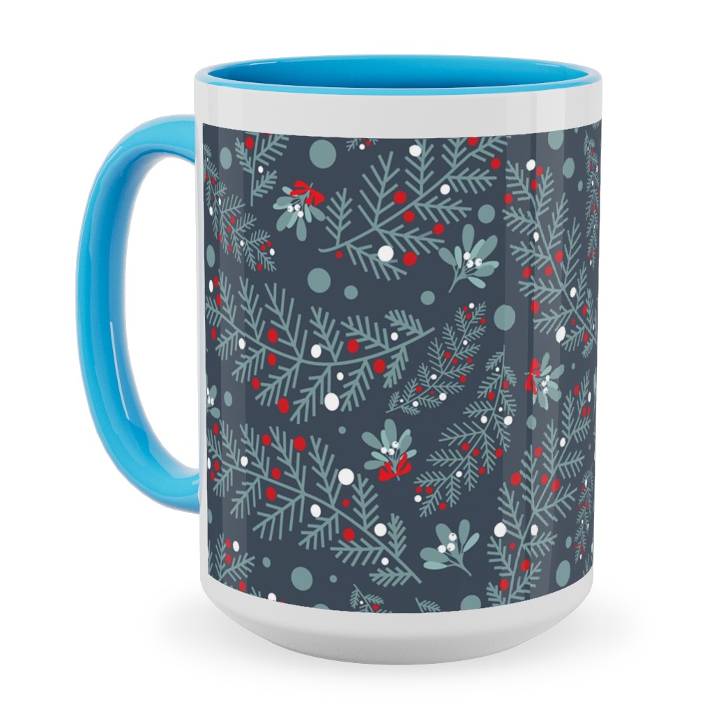 Nutcracker Pines on Blue Ceramic Mug, Light Blue,  , 15oz, Blue