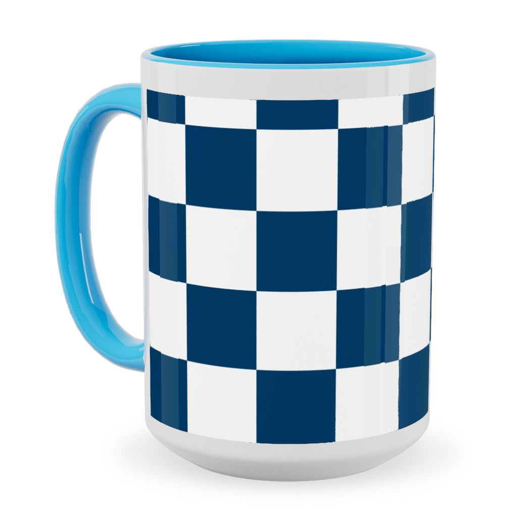 Wonderland Checkerboard - Lonely Angel Blue & White Ceramic Mug, Light Blue, , 15oz, Blue, True Blue