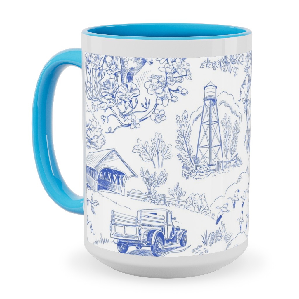 Country Living Toile - Blue Ceramic Mug, Light Blue,  , 15oz, Blue