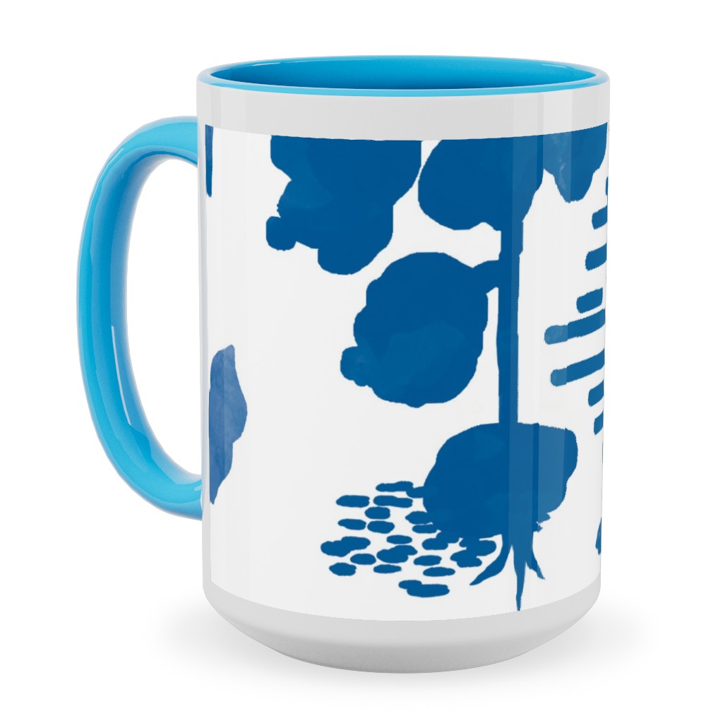Blue and White Garden Ceramic Mug, Light Blue,  , 15oz, Blue