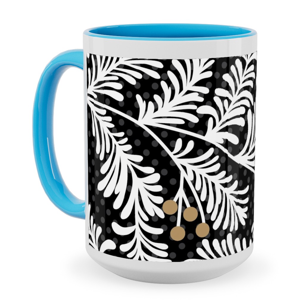 Winter Branches Ceramic Mug, Light Blue, , 15oz, Black, Charcoal